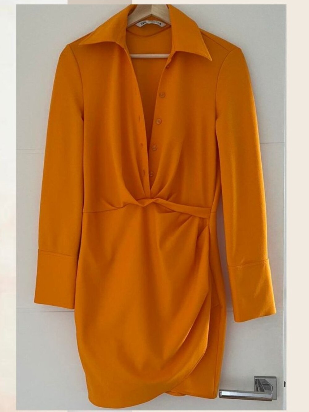 Zara - Draped Short Dress with Ruching 4437/094 | Small | Orange Tangerine - Picture 9 of 14